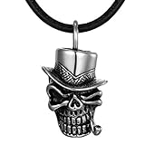 DonDon Herren Leder Halskette 50 cm Zylinder-Totenkopf mit Pfeifen Anhänger Edelstahl im Schmuckb