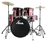 XDrum Rookie 22' Standard Schlagzeug Komplettset Ruby Red - Ideal für Einsteiger - Stylische Hardware in schwarz - Inkl. Drumsticks 5B, Aufbauanleitung und Schlagzeugschule - R