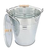 HRB Zinkeimer Ascheeimer mit Deckel Silber 12 Liter, ideale Kamin Zubehör Erweiterung, Eimer zur Lagerung von heißer und k