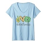 Damen Ratsche Krankenschwester Frieden Liebe St. Patricks Day Frauen Kleeblatt T-Shirt mit V