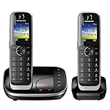Panasonic KX-TGJ322GB Familien-Telefon mit Anrufbeantworter (schnurloses Telefon DUO, Mobilteil, strahlungsarm, Anrufschutz, DECT Basistation) schw