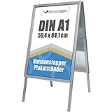DisplayLager Kundenstopper Alu-Line DIN A1 für 2 Plakate (beidseitig) - Wetterfeste Plakatständer Gehwegaufsteller Werbetafel (Silber)
