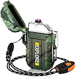 LcFun Lichtbogen USB Feuerzeug Elektrisch, Wasserdicht Winddicht Wiederaufladbar, Plasma Feuerzeug Lighter mit Notfall-Pfeife für Camping, Survival Taktische-überlebensausrüstung (Tarnung)