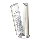 Panasonic KX-TGK220GN Design-Schnurlostelefon mit Anrufbeantworter, Station & Hörer, Freisprecheinrichtung, weißes LCD, Blockierung störender Anrufe, Hörer-Magnet, Champagnerg