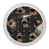 Niedlicher Hund mit Sternen, elegante und vielseitige runde transparente Schrankknöpfe, 4 Stück, für Schrank, Waschtische, Kleiderschränk