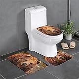 BONDIJ Badematte, saugfähiges 3-teiliges Badezimmerteppich-Set, rutschfester Grizzlybär-Badteppich, Konturmatte und WC-Deck
