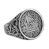 Viking Valknut Ring Für Herren - Nordic Vintage Odin Triangle Celtic Knot Edelstahlring - Handgefertigter Polierter Metall Mittelalterliche Mode Heidnischer Amulett Schmuck ( Color : Silver , Size : 1
