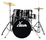 XDrum Rookie 20' Studio Schlagzeug Komplettset Black - Ideal für Einsteiger - Stylische Hardware in schwarz - Inkl. Drumsticks, Aufbauanleitung und Schlagzeugschule - Schw
