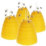 com-four® 4X Insektenfalle mit abnehmbarem Deckel - Wespenfalle zum Aufhängen - Schutz vor Wespen, Fliegen und Hornissen - Insektenfänger (04 Stück - Bienenstock-Design)