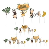 USHOBE 4 Sets Tortenaufsätze Affenwald Kucheneinsätze Affen-Kuchenaufsatz Mit Kokospalmen Banane Cupcake-Dekoration Geburtstagsparty-Zubehör (6 Stück/Set)