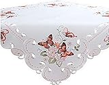 Tischdecke 85x85 cm Quadratisch Sekt Schmetterlinge Rot Bunt Gestickt Sommerdecke Aufleger Kaffeedecke Frühling (85 x 85 cm)