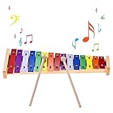 summina Buntes Xylophon 15 Töne Regenbogentaste Xylophon mit 2 Schlägeln Windspiel Holz und Aluminium Percussion Instrument Ideal als Geschenk für pädagogische I