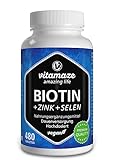 Biotin hochdosiert 10.000 mcg + Selen + Zink für Haarwuchs, Haut & Nägel, 480 vegane Tabletten für 480 Tage, Nahrungsergänzung ohne Zusatzstoffe, Made in Germany