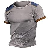 Sommer bequemes Herren-T-Shirt mit Kontrast-Rundhalsausschnitt kurzen Ärmeln Mensch Pia (Grey-b, XL)