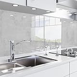 danario Küchenrückwand selbstklebend - Glasoptik - Spritzschutz Küche - versteifte PET Folie - 0,8 mm - Beton - M