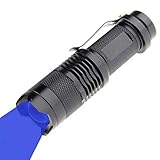 Blue Light LED Torch 1 Pack, Zoomable, Waterproof, 3 Light Modes, Adjustable Focus Light for Camping, Hunting, Hiking, Night Vision, Night Fishing, Astronomy and Emergency (Black Shell)