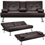 Yaheetech 3er-Sofa Schlafsofa Couch mit Tassenhalter Gästebett, Rückenlehne neigbar 105°/140°/180°, 167 x 81,5 x 75 cm, 350 KG belastbar, b