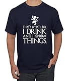 Herren T-Shirt mit Aufdruck „That's What I Do I Drink and I Know Things“ - Blau - 3X-Groß