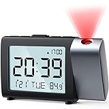 MeesMeek Projektion Digitaler Wecker: Digital Alarm Clock mit Temperatur Datum 12/24H einstellbare Helligkeit Lautstärke, Batteriebetriebene uhr für Kinder Senioren Schlafzimmer Reisen Nachttisch Bü