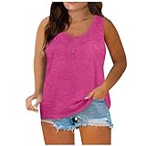 HMRigbly Frauen Plus Size Tank Tops Button Down O-Neck T-Shirts Ärmellos T-Shirts Tops Einfarbig Casual Bluse Loose Fit Tees Cami Sommer Tanks, hot pink, 52