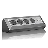 Eck-Steckdose Schuko, USB für Küche, Büro, Werkstatt. Steckdosenleiste für Küchen-Arbeitsplatte, Aufbausteckdose oder Unterbausteckdose - ohne Kabel, Kunststoff groß:4 F. 2 USB g