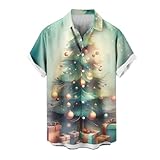 Weihnachtshemd Herren Kurzarm Herren Funky Christmas Print Weihnachtsmann Hemd Kurzarmhemd Kurzarmshirt Slim Fit Shirt mit Weihnachtsmotiv für Festival Party Freizeitkleidung Herren Funky Haw