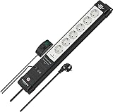 Brennenstuhl Premium-Line Comfort Switch Plus Steckdosenleiste 6-Fach (3m Kabel, zusätzlicher Hand-/Fußschalter, Steckdosenleiste Wandmontage, Made in Germany) schwarz/g