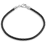 MATERIA Damen Herren Beads Armband Leder 3mm schwarz 925 Silber Lederarmband 17-22cm A58, Länge:20