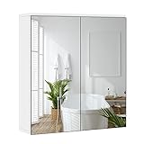 Yaheetech Badezimmerschrank mit 2 Spiegeltüren Hängeschrank Spiegelschrank fürs Bad 2-stufiger Badschrank höhenverstellbare Ablag