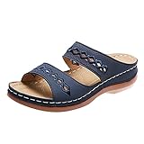 Damen Sommer Einfarbig Slip On Casual Open Toe Wedges Weicher Boden Atmungsaktive Hausschuhe Schuhe Sandalen Damenschuhe Stiefeletten Weite M (Dark Blue, 40)