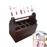 Miniatur-Puppenhaus-Werkzeugset, Puppenhaus-Werkzeugkasten, Mehrzweck-Puppenhaus, Miniatur-Box, Miniatur-Reparatur-Werkzeuge, Spielzeug, Zartes Miniatur-Szenenzubehör, Holz-Werkzeugkastenmodell fü