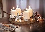 Dekoleidenschaft Adventskranz Silbersterne aus Mango-Holz & Aluminium, Tischkranz mit 4 Kerzenhaltern, Tischdeko für Wohnzimmer & E