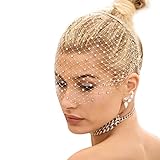Brautschleier im Europäischen Stil Hochzeitsschleier Fascinator Schleier Vintage Netz Braut Fascinator Haarreif Stirnband mit Schleier für Frauen Vogelkäfig Schleier Spitze Strass Kopfkleid (Weiß)