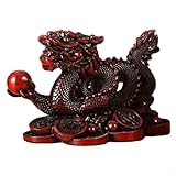 DAZZLEEX Chinesischer Drachen-Geld-Skulptur, chinesischer glückverheißender Drache, Feng Shui-Drachenstatue, Ornamente, Heimbüro-Dekoration (rot)