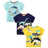Kleinkind Jungen 3-Pack Kurzarm Tees Baumwolle Casual Leuchtgrafik Rundhalsausschnitt Sommer Top Kleidung T-Shirt für Kinder 2-8Y