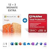 Microsoft 365 Single 12+3 Monate Abonnement | 1 Nutzer | Mehrere PCs/Macs, Tablets und mobile Geräte | Download Code + McAfee Total Protection | 6 Geräte | 12 Monate Abonnement | Download C