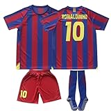 Barcelona 2005-2006/2009-2010 Saison Nr.10 Retro Fußball Trikots Shorts Socken Set für Kinder, Barca Fussball Jersey Trainingsanzug für Jung