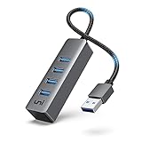 uni USB 3.0 Hub, 4 Port USB 3.0 Daten-Hub-Adapter für Tastatur, Maus, PC, MacBook Air, Mac Pro/Mini, iMac, Surface Pro, XPS, Xbox One, Flash-Laufwerk, Mobile HDD usw.【Alumunim+Nylonkabel】
