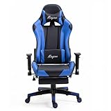 Mingone Gaming Stuhl Ergonomischer Computerstuhl mit Hoher Rückenlehne Bequemer Bürostuhl mit Fußstütze Höhenverstellbarer Gamer Stuhl (Blau+mit Pedalen)