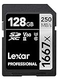 Lexar Professional 1667x SD Karte 128GB, Speicherkarte SDXC UHS-II, Bis zu 250 MB/s Lesen, Class 10, U3, V60, SD für Professionelle Fotografen, Videofilmer, Enthusiasten (LSD128CB1667)