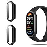 QULLOO 2 Stück Schutzhülle für Xiaomi mi Smart Band 9 Displayschutz,Voller Schutz Hülle,PC Hard Schutzfolie Case Cover für Xiaomi Band 9 mit Displayschutzfolie - Schw