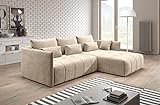 Furnix Ecksofa Yalta mit Schlaffunktion und Bettkasten - Couch L-Form Sofa mit Kissen - Stellfüße in Chromoptik - B245 x H83 x T182 cm, Liegefläche: 147 x 232 cm - MH02 (Beige)