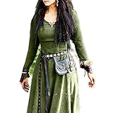 SHANHE Mittelalterliches Kleid für Damen, langärmelig, Maxi-Robe, Vintage-Fee, Elfenkleid, Renaissance, keltische Wikinger-Gothic-Kleidung - Grün, M