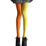 LUOEM Strumpfhosen mehrfarbig Damen Mode Splice Kniestrümpfe Party Kostüm Strümpfe (Orange und Gelb)