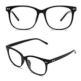 GQUEEN Hornbrille Brille Ohne Stärke Fake Brille Nerdbrille Damen Herren Großer Rahmen UV400 Matt Schwarz,PE1