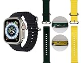 Digitale Herrenuhr, Smartwatch, Herren-Sportuhr, Damen-Sportuhr, Smartwatch, Damenuhr mit Anrufen, Set mit Uhr, 2 Armbänder und 2 Bildschirmschutz (grün - gelb)