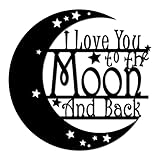 I Love You To Moon And Back Schild Art | I Love You Zitate Home Akzent Home Decor | Idee Metall Wandkunst | Indoor Outdoor Made in USA - 3 Größen / 13 Farben - 35,6 cm - Schw