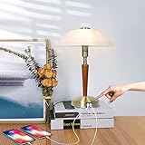 LALISU Tischleuchte mit Touchdimmer in Messing matt, Touch-Me-Funktion(3 Helligkeitsstufen), Glas alabasterfarbig weiß, Nachttischlampe für Schlafzimmer Wohnzimmer Büro (Bronze-01)