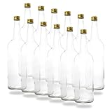 12 leere 1 Liter Glasflaschen 1000ml mit Schraubverschluss Gold PP28 - Glastrinkflasche 1l ideal als Wasserflasche Glas 1l, Schnapsflaschen 1l, Likörflaschen 1l oder leere Weinflaschen 100