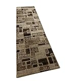 VIMODA Teppich Kurzflor Modern Kariert Retro geometrisches Muster Meliert Braun Beige für Wohnzimmer, Schlafzimmer, Maße:80 x 300